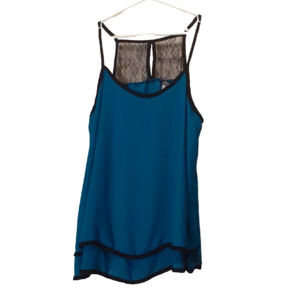 Torrid Teal & Black Lace Tiered Cami Top 2X